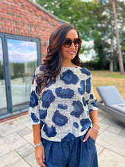 Navy Abstract Leopard Knit Top Dawn