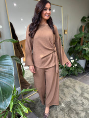 Camel Textured Trousers Set Liora