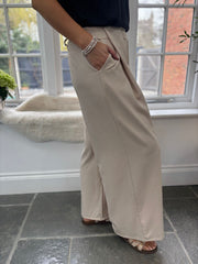 Stone Tailored Wide Leg Pleat Trousers