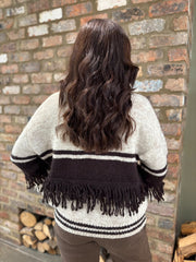 Chocolate Fringed Stripe Knit Toni