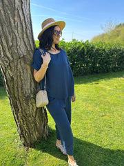 Navy Bubble Cotton Trouser Set Jasmine