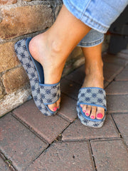 Blue Floral Wedge Sliders