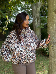 Chocolate Leopard Premium Puffer Jacket Alessandra