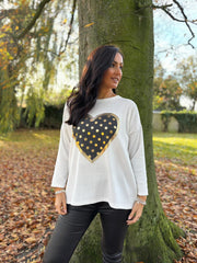 Winter White Metallic Heart Ribbed Sweatshirt Brooke