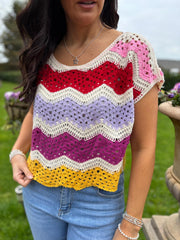 Multicolour Pastel Open Knit Top Marian