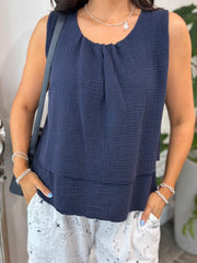 Navy Layered Bubble Cotton Vest Quinn