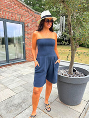 Navy Bubble Cotton Bandeau Playsuit