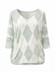 Sage V Neck Argyle Print Top Izzy