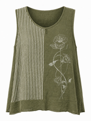 Khaki Striped Panel Sleeveless Top Gaynor
