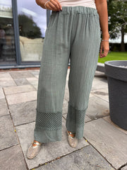 Khaki Crochet Detail Trousers Thelma