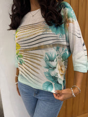 Teal Metallic Floral Wave Soft Knit Dawn