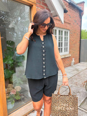 Black Flower Detail Vest Nina