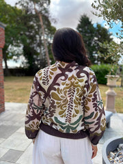 Chocolate Palm Oasis Linen Blend Bomber Jacket