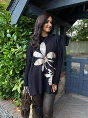 Black Applique Flower Knit Ella
