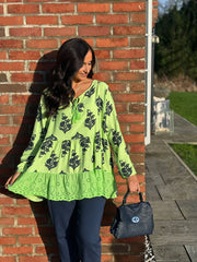 Lime Broderie Hem Tassel Top Ruth