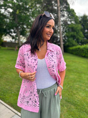 Pink Bubble Cotton Paisley Short Sleeve Shirt Jackie