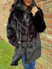 Black Luxury Faux Fur Hooded Coat Aspen