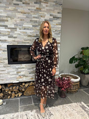 Chocolate Polka Dot Belted Mesh Dress Alana