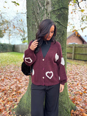 Wine Heart Knit Cardigan Denise