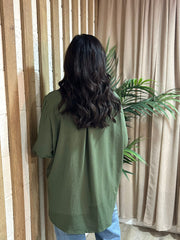 Khaki Crepe Crossover Blouse Tiffany