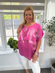 Pink Brushed Floral Print Top Alexis