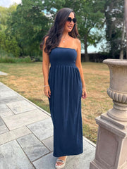 Navy Bandeau Towelling Dress Natasha