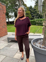 Wine Asymmetric Off Shoulder Knit Cora