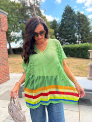 Lime Pink Striped Hem Loose Knit Jenna