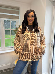 Camel Patterned Hooded Jacket Farrah