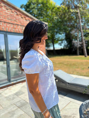White Applique Flower Top Marcia