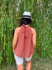 Rust Polka Dot Halter Neck Top Judy