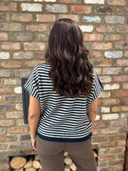 Navy Asymmetric Striped Knit Cora