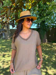 Mocha Lattice Trim Top Riley