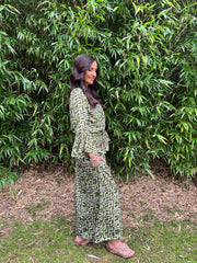 Khaki Geometric Tie Front Trouser Set Peyton