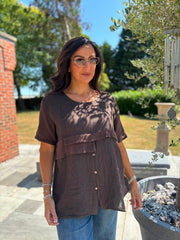Chocolate Linen Button Top Taylor