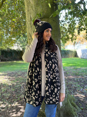 Black Leopard Hat and Scarf Set