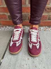 Wine Harper Lace Detail Trainer