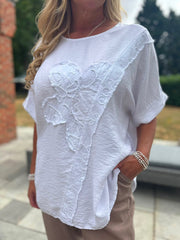 White Embroidered Floral Top Frankie