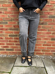 Grey Embellished Turn Up Jeans