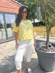 Lemon Striped Textured Linen Top Anais