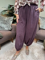 Aubergine Wide Leg Cuffed Trousers