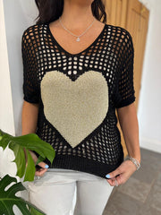 Black Loose Knit Gold Heart Top Linda