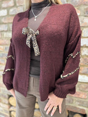 Wine Leopard Tie Cardi Elsa