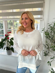 White Textured Lace Sleeve Top Heidi