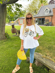 White Floral Bicycle Top Fern