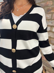 Monochrome Stripe Cardigan Chloe