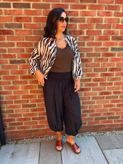 Black Smocked Waist Hareem Trousers