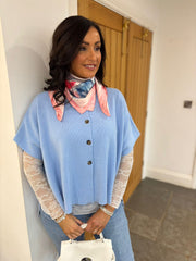 Blue Button Front Knit Zelda