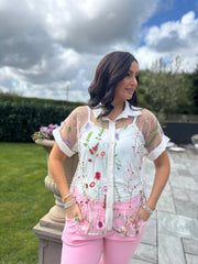 White Embroidered Two piece Mesh Shirt Hettie