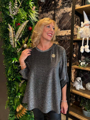 Silver Button Sleeve Shimmer Top Stevie